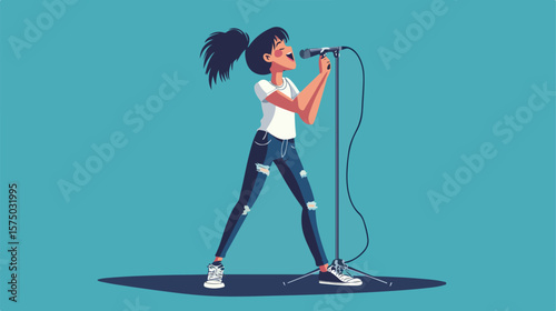 Talented Young Singer performing on stage with passion and energy
