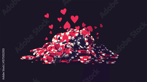 Casino Chips Pile with Spade Isolated Icon in Flat Design