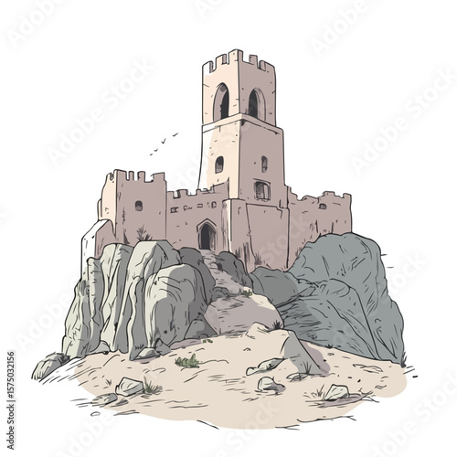Whimsical Hand-Drawn Cartoon Castle Vector and Illustration