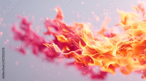 Dynamic flames in vibrant red and orange colors, abstract fire design with sparkles, ideal for concept of cooking, heating, or fire safety.