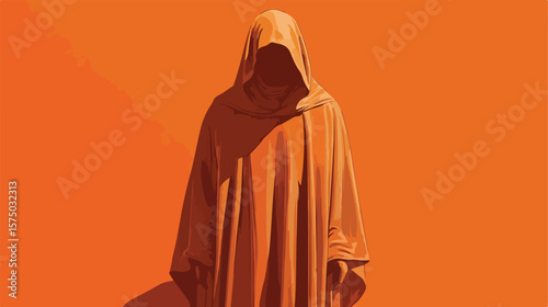 Catholic Monk in Hooded Gown Vector Illustration