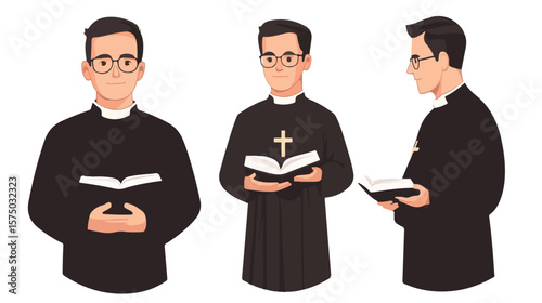 Catholic Priest Flat Vector Illustration
