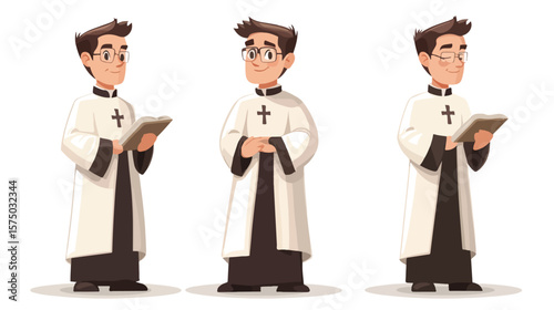 Catholic Priest Mascot Character Flat Vector Illustration
