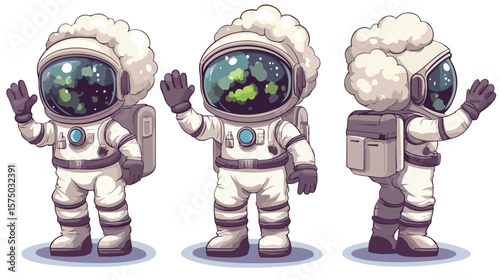 Cartoon Astronaut Cauliflower Head Waving Character