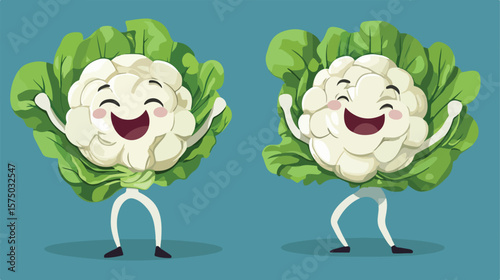 Colorful Cartoon Cauliflower Head Performing Rhythmic Gymnastics