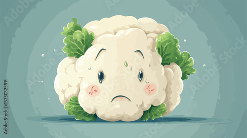 Cartoon Cauliflower Head Illustration Depicting Sick Character Receiving IV Treatment