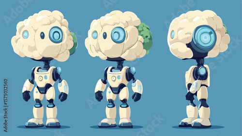 Cauliflower Head Cartoon Robot Character