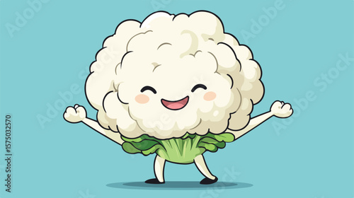 Cheerful Cauliflower Head Cartoon Character Stretching - Vector Illustration