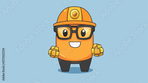 Cheerful CD Miner Cartoon Mascot Character with Gold, Vector Illustration