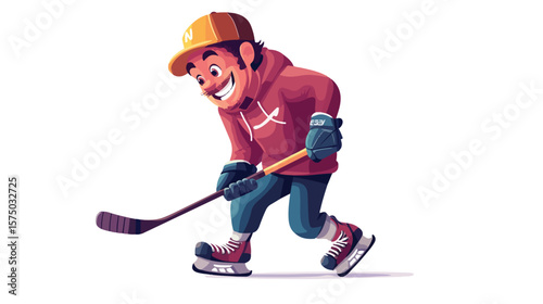 Dynamic CD Playing Hockey Vector Cartoon Character Flat Illustration