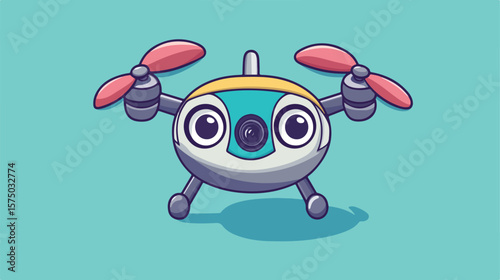 Playful CD Holding Drone Cartoon Mascot Vector Illustration