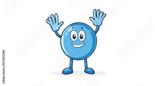Cheerful button cell cartoon character doing a friendly wave hand gesture