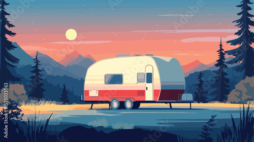 Camper Trailer Transportation Vector Illustration
