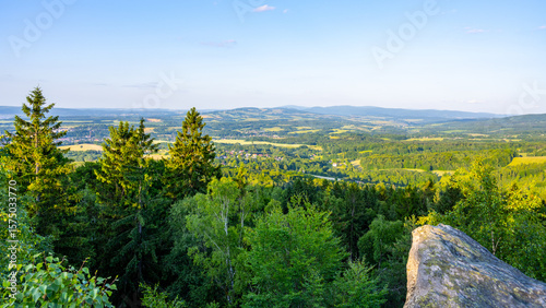 Bilde på lerret At dusk, the Popov Cliffs in the Lusatian Mountains offer a breathtaking view