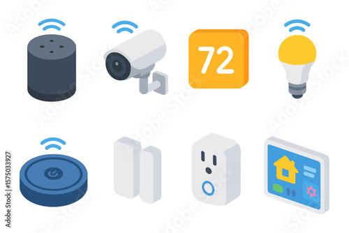 Smart home devices: isometric icons of modern technology for home automation