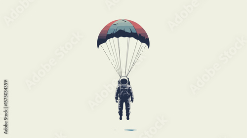 Minimalist Space Exploration Capsule with Parachute in Space