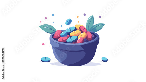 Professional Pharmacy Flat Vector Illustration with Capsules in Pot