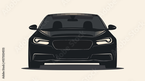 Flat Vector Silhouette of Front View Car Transportation