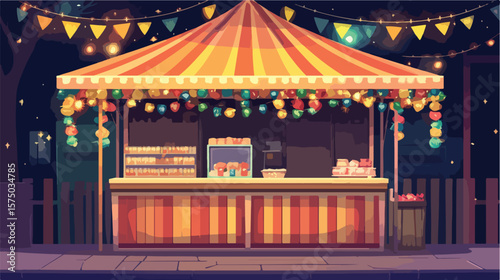 Colorful Carnival Kiosk with Decorative Garlands Flat Vector Illustration