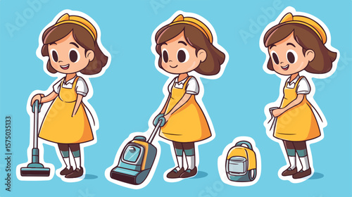 Professional Cartoon Character Sticker of House Maid