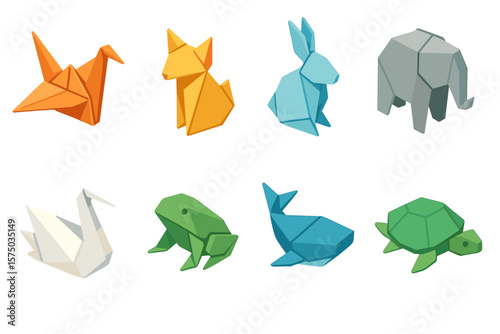 Colorful origami animals collection in 3d style