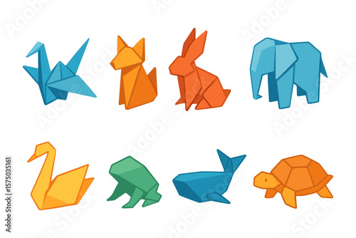 Colorful origami animals set: minimalist geometric paper art