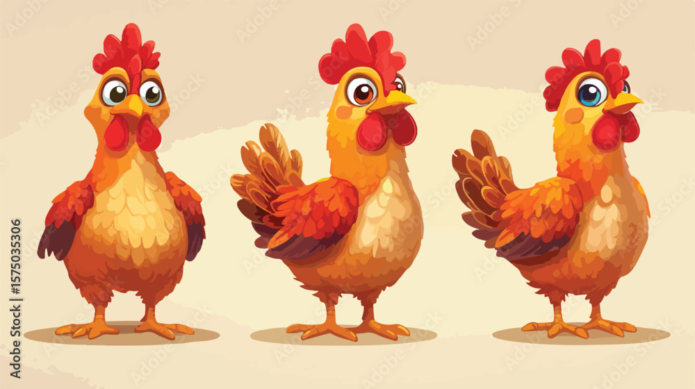 Fototapeta premium Adorable Cartoon Chicken Illustration in Flat Design