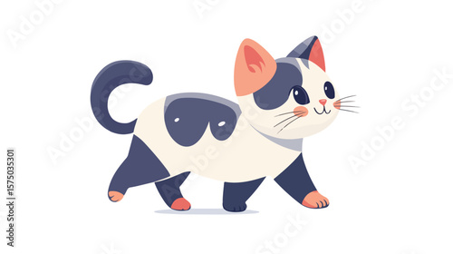 Playful Cartoon Cute Cat Walking Vector Illustration