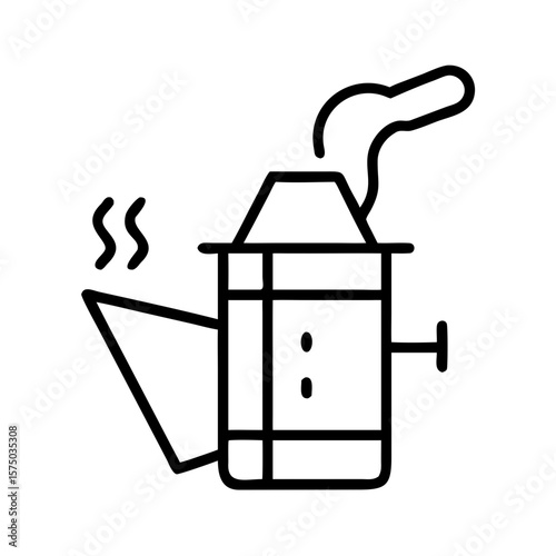 Bee smoker with smoke rising for beekeeping in minimalist line design  