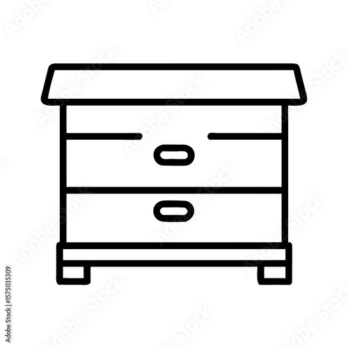 Simple line drawing of wooden nightstand with two drawers  