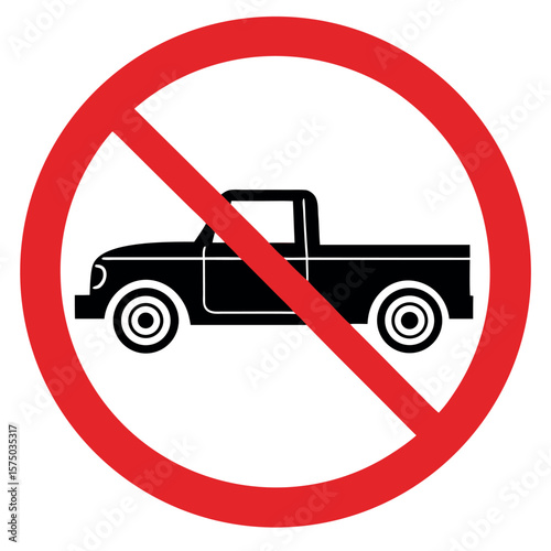 Red prohibition circle with black pickup truck restriction