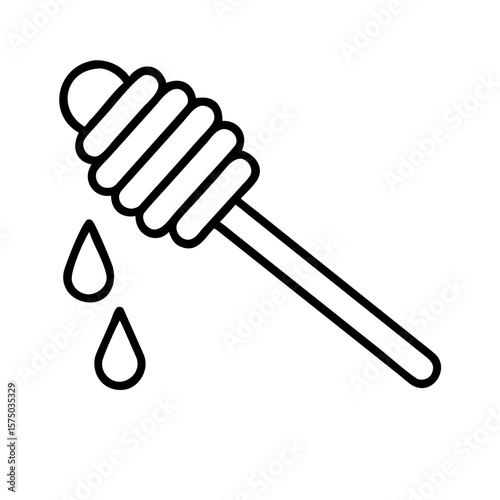 Honey dipper dripping honey in minimal line art style  
