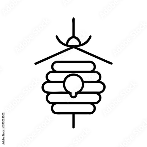 Minimalistic bee house illustration in black line art style  
