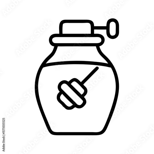 Honey jar with dipper in minimalist design on white background  