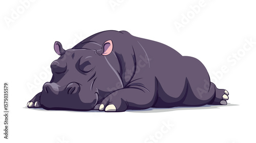 Cute Cartoon Hippo Sleeping Flat Vector Illustration