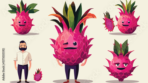 Vibrant Cartoon Illustration of Dragon Fruit BBQ