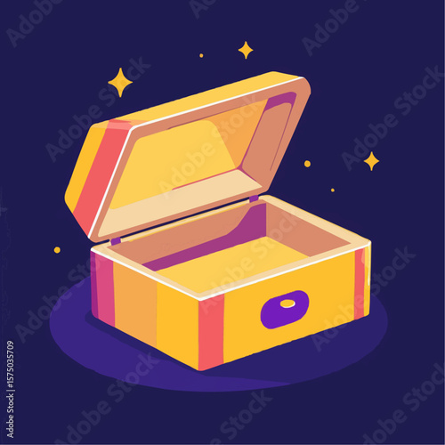 Flat naive cartoon clipart of open game box with playful design, perfect for packaging, greeting cards and nursery wall art