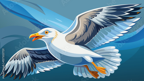 Close-up of a seagull in flight (Larus Argentatus)