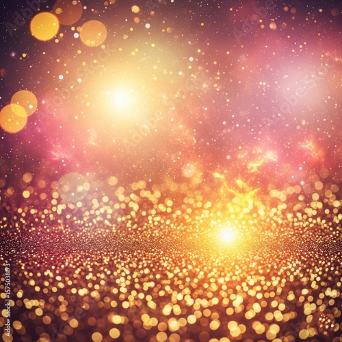 A magical and festive background for a celebration, with shimmering golden glitter and soft, out-of-focus bokeh lights
