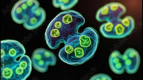 Vibrant Glowing Cells Microscopic Illustration of Intricate Structures and Biological Features in Science and Biology