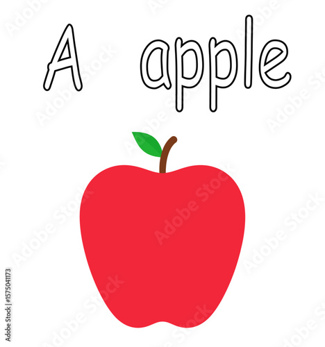 A - apple, flash card, worksheet, vector. AI