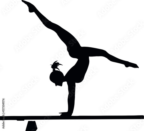 Silhouette of Female Gymnast on Balance Beam