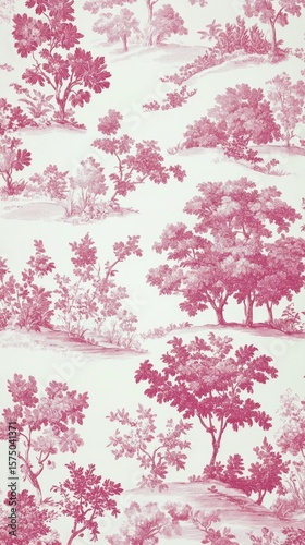 Pink forest pattern wallpaper design, interior decor