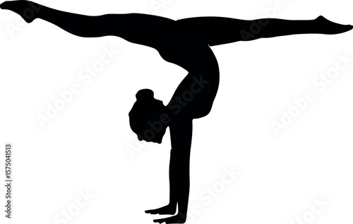 Silhouette of Female Gymnast in Handstand Split Pose