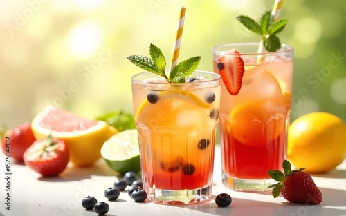Wallpaper Mural Refreshing summer fruit iced tea drinks with mint cool on transparent background. High quality Torontodigital.ca