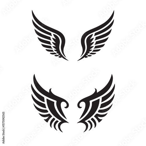 Set of Black Wing Silhouettes – Vector Wing Design for Tattoos, Logos, Stickers, and Graphic Art