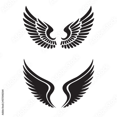 Set of Black Wing Silhouettes – Vector Wing Design for Tattoos, Logos, Stickers, and Graphic Art