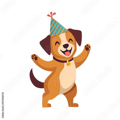 Cute Cartoon Dancing Birthday Dog  Character  Isolated on a Transparent Background