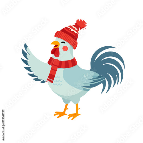 Cute Cartoon Dancing Christmas Rooster Character  Isolated on a Transparent Background