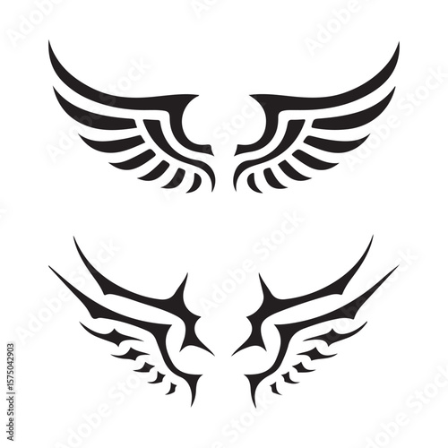 Set of Black Wing Silhouettes – Vector Wing Design for Tattoos, Logos, Stickers, and Graphic Art